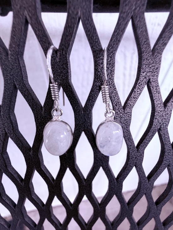 Jewelry - Silver Moonstone Drop Earrings - White Gemstone Dangle